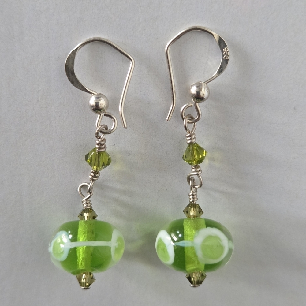 Green Beaded Glass Earrings